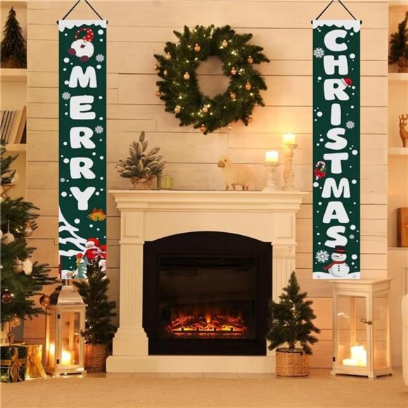 Christmas Banner, Christmas Porch Sign Set Green Banners - Extra Large 71"x12" - Picture 6 of 7